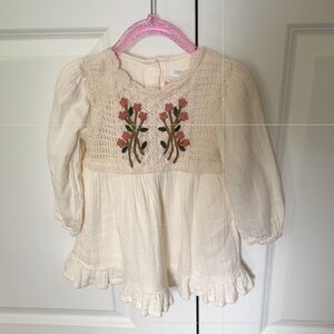 Zara Cream Romantic Blouse with Lace and Embroidery